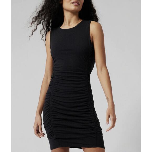 Athleta Dresses & Skirts - Athleta Stella Dress Black Ruched Sleeveless Bodycon Tank Dress Size SP Petite
